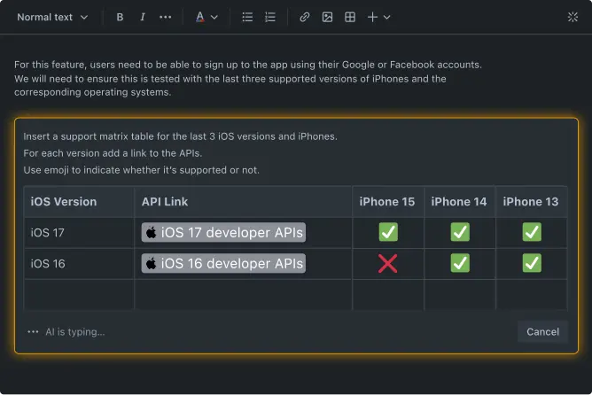 Product screenshot of Jira’s AI feature of translating natural language text into an automation rule. Prompt in screenshot reads: “When a ‘webinar’ issue is created in the Marketing Launch project, automatically create a design ticket and a landing page ticket. Then link them altogether.”