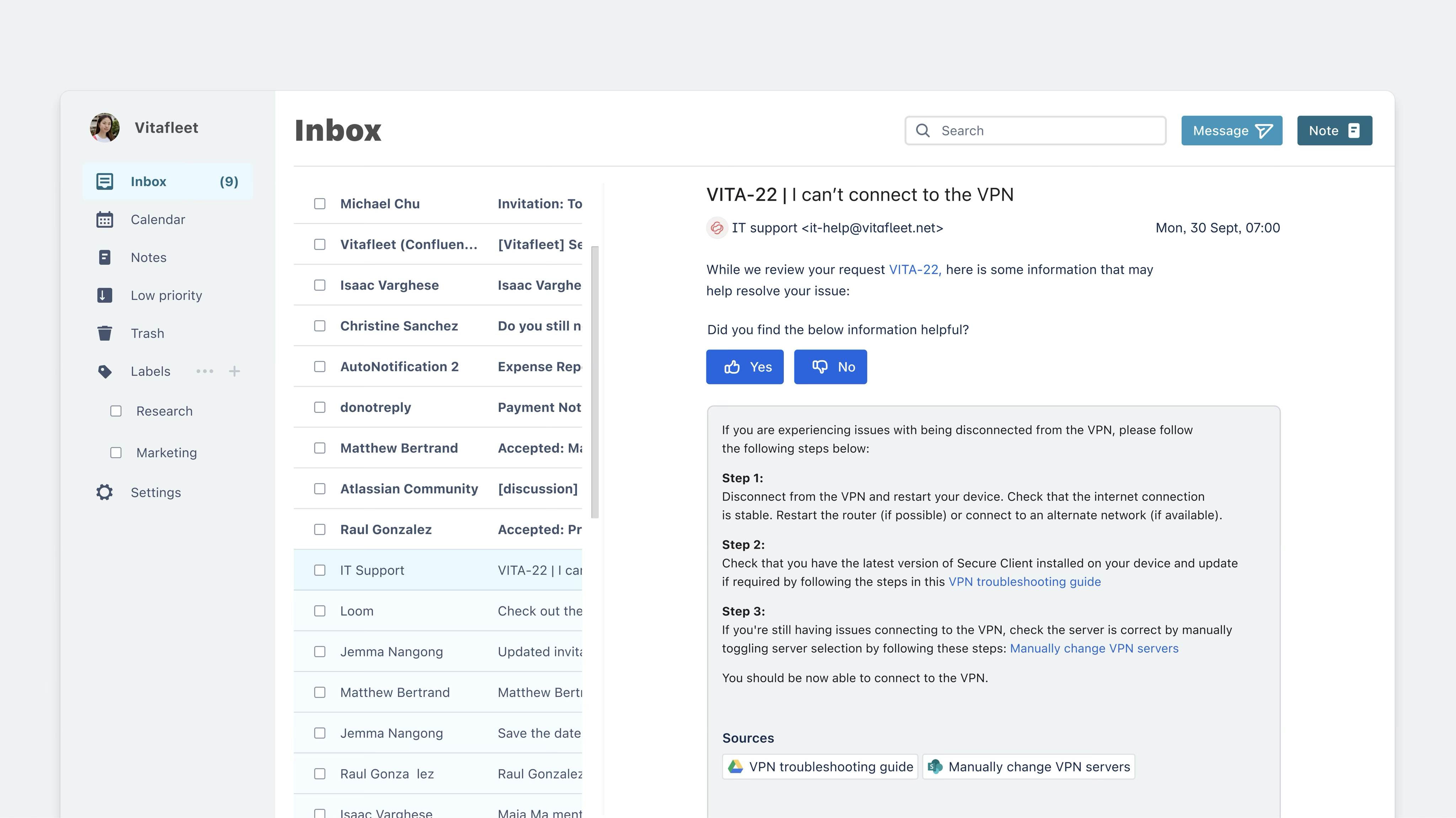 screenshot of The HR service management project template